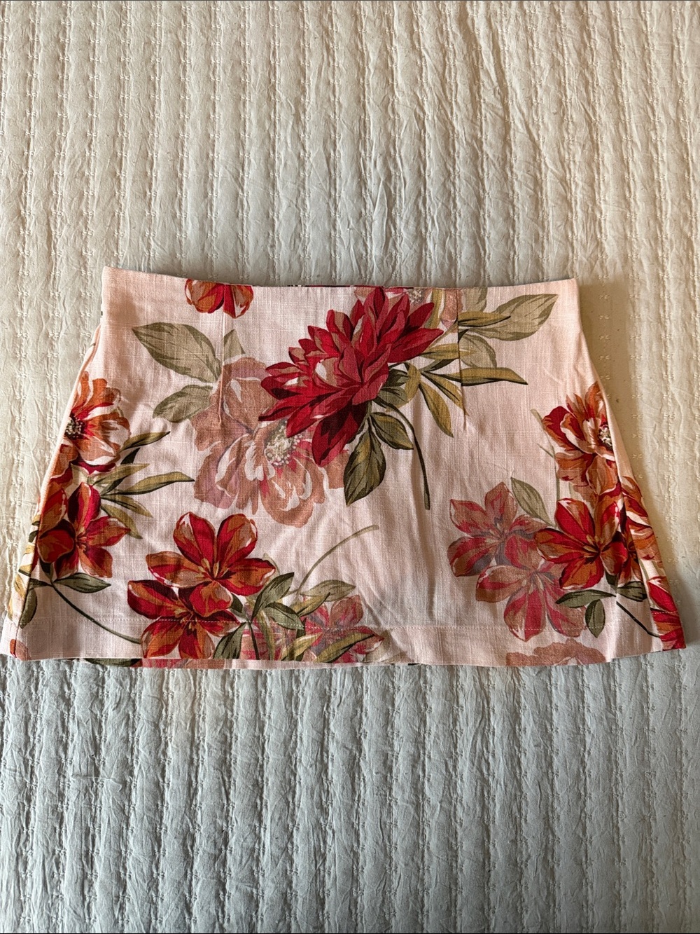 Tea Party Mini Skirt Built-in Shorts Pink & Rust Floral Linen/Rayon Print S ❤️